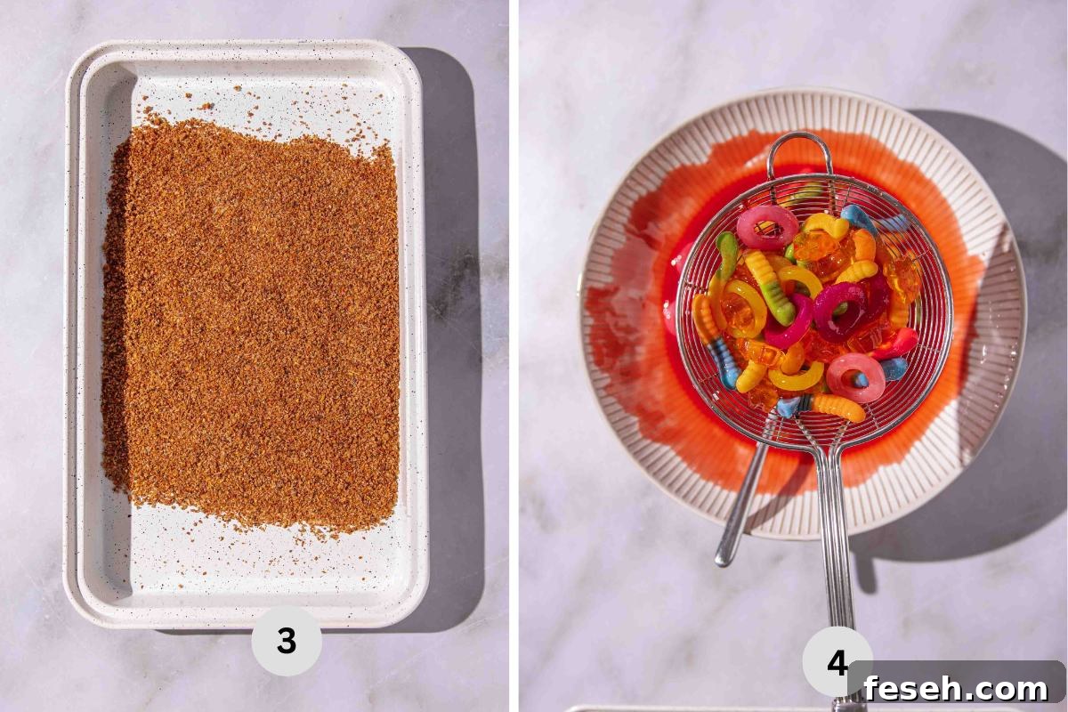 Mixing tajin seasoning with chili powder in a tray then dipping the candies into the bowl with chamoy sauce.