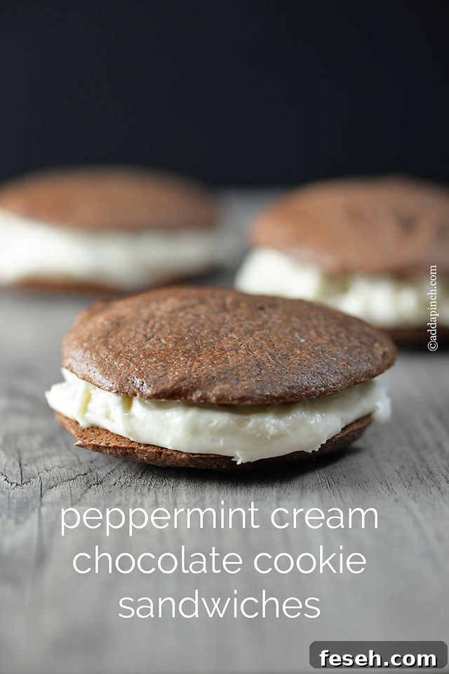 Peppermint Cream Chocolate Cookie Sandwiches | ©addapinch.com