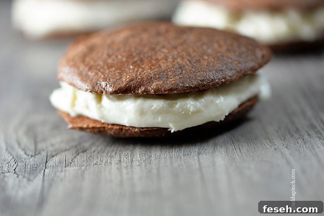 Peppermint Cream Chocolate Cookie Sandwiches | ©addapinch.com