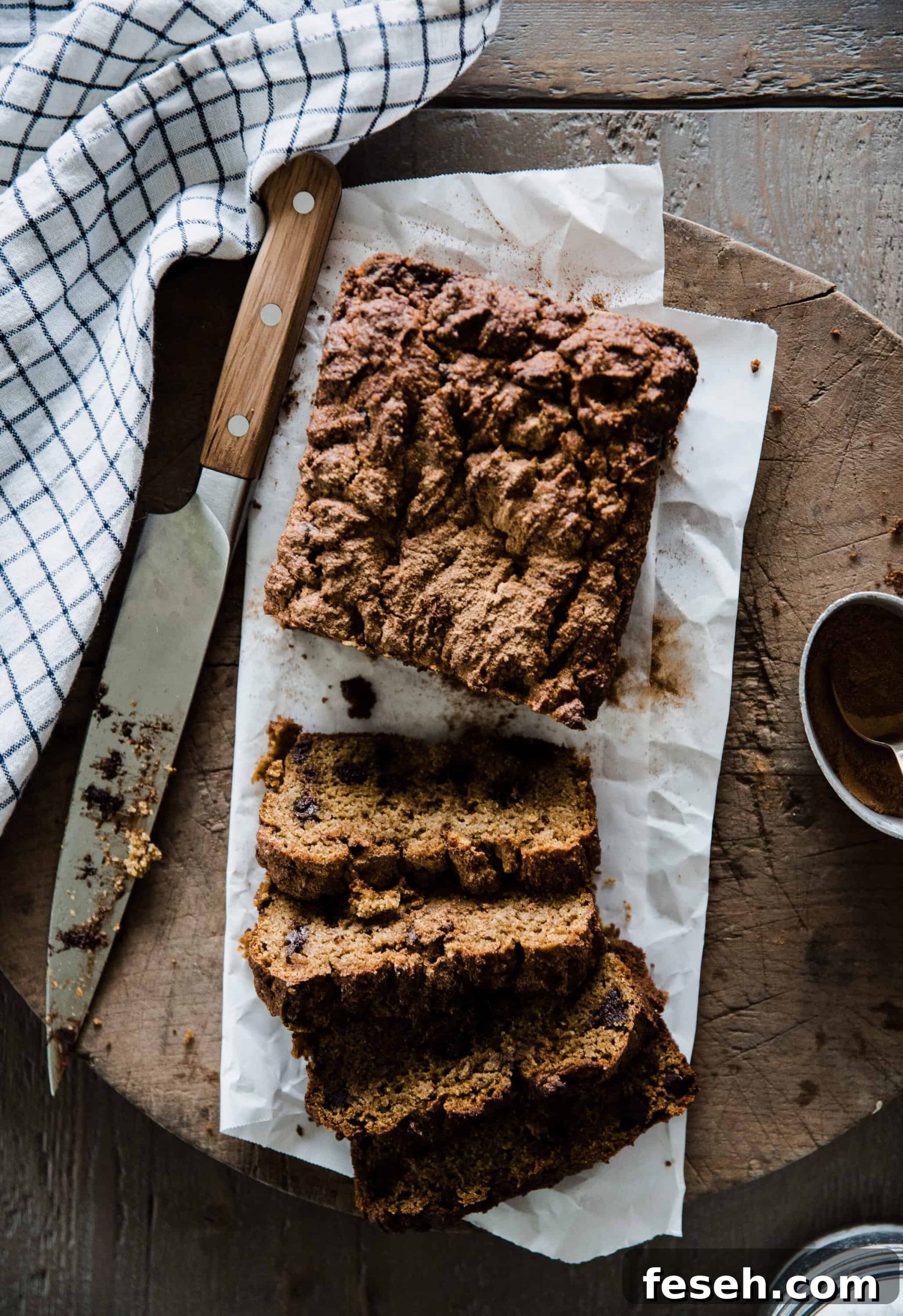 Slice of healthy pumpkin bread with chocolate chips