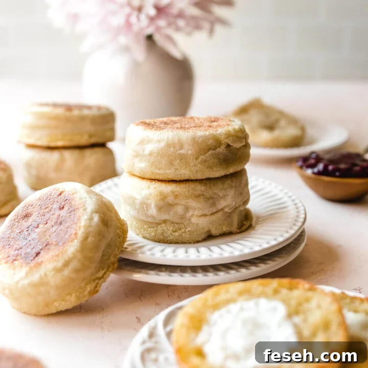 Perfect homemade English muffins for weekend breakfast.