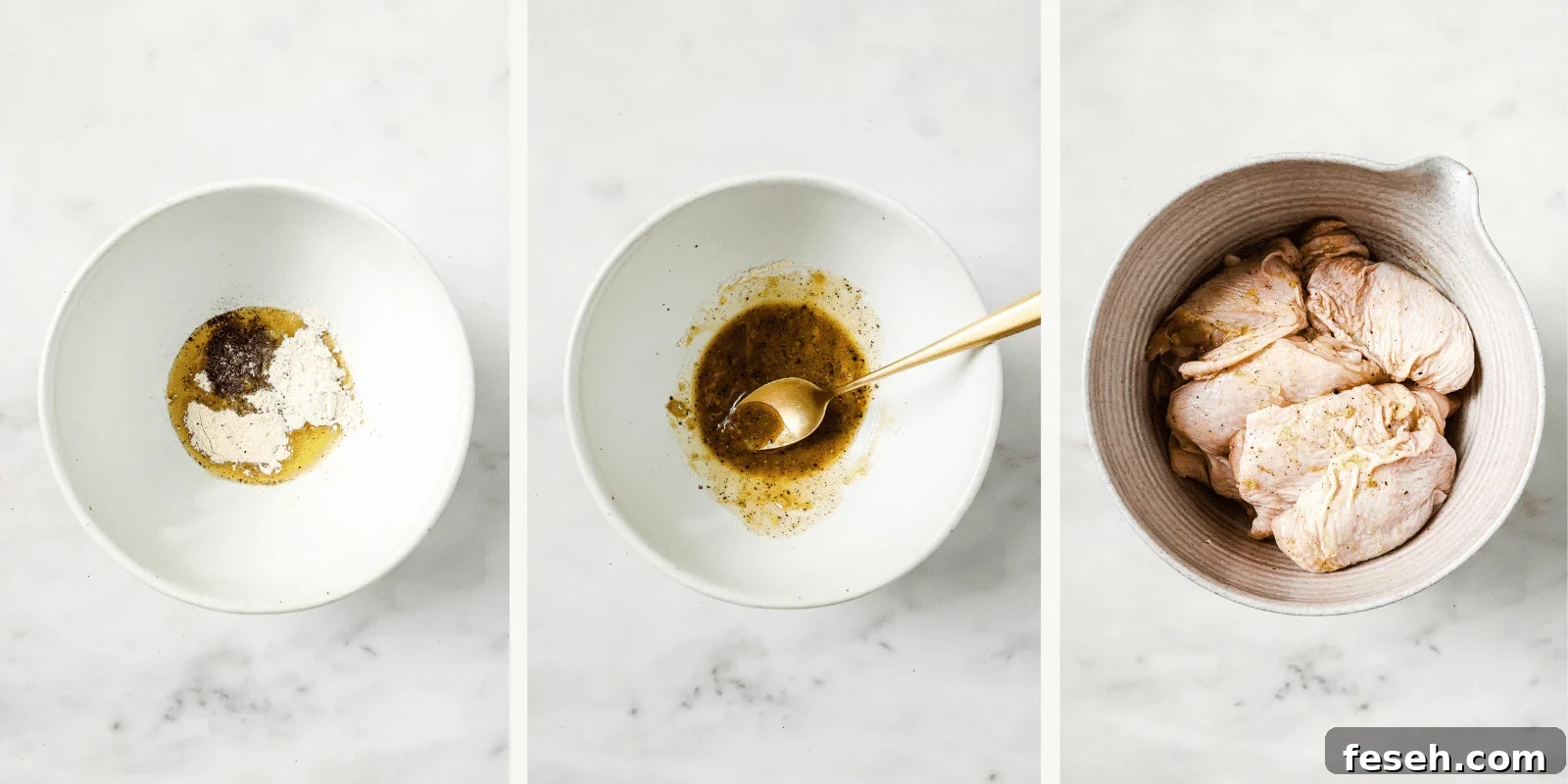 Preparing the seasoning blend and tossing it with the chicken thighs.