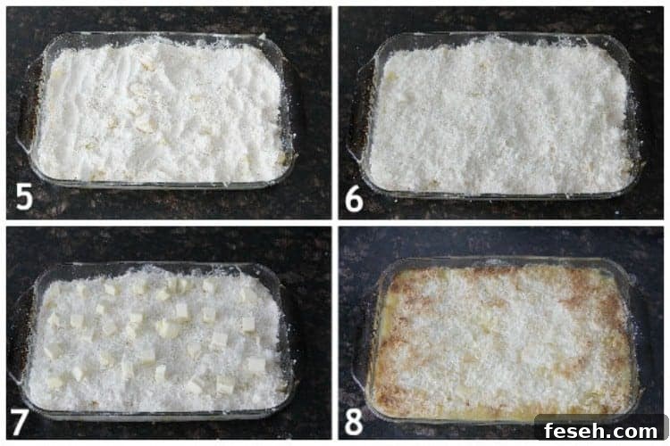 Piña Colada Dump Cake Recipe - Easy pineapple coconut cake recipe with not many ingredients. SnappyGourmet.com