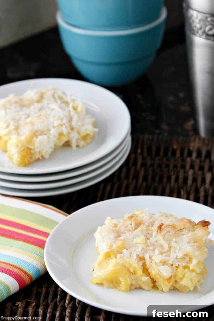 Piña Colada Dump Cake Recipe - Best dump cake recipe with pineapple and coconut. SnappyGourmet.com