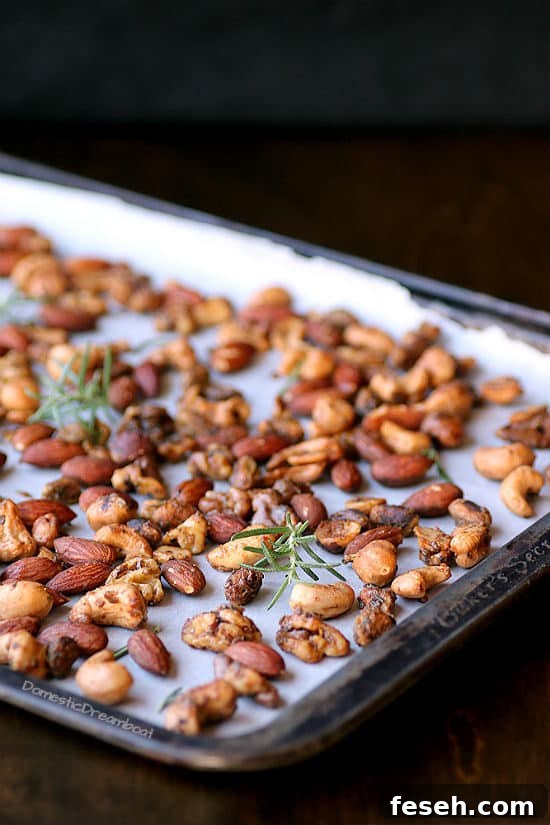 Sweet and Spicy Rosemary Roasted Nuts