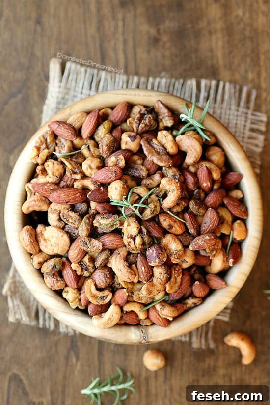 Sweet and Spicy Rosemary Roasted Nuts