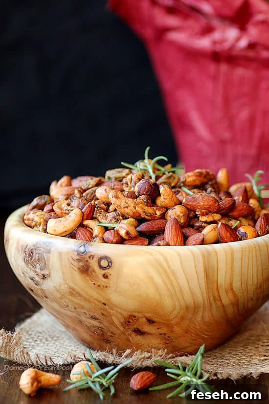 Sweet and Spicy Rosemary Roasted Nuts