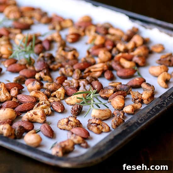 Sweet and Spicy Rosemary Roasted Nuts
