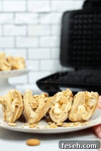 Chocolate Peanut Butter Banana Smoothie Recipe for Creamy Energy 8 A closeup of a plate of banana tacos next to a waffle iron.