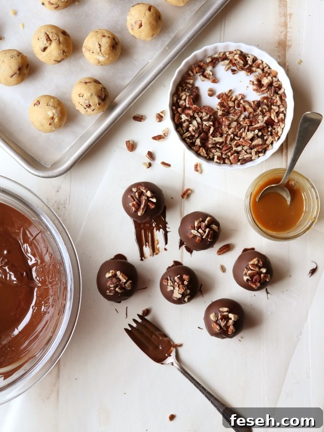 Turtle Cookie Truffles with pecans, caramel and chocolate | completelydelicious.com
