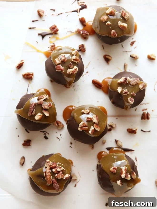 Turtle Cookie Truffles with pecans, caramel and chocolate | completelydelicious.com