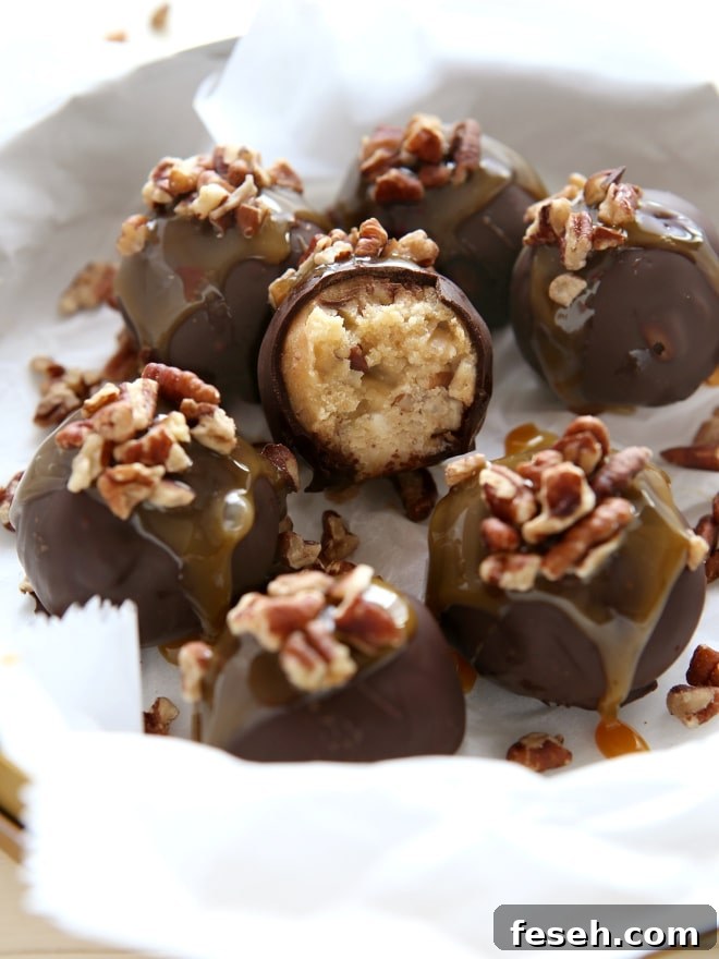 Turtle Cookie Truffles with pecans, caramel and chocolate | completelydelicious.com
