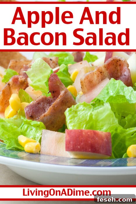 This easy apple and bacon salad recipe is the perfect combination of sweet and salty with a nice combination of delicious flavors! This recipe spices up regular salad and is so much tastier than plain lettuce and dressing! It's easy to make with just a few minutes' work and is the perfect side for chicken, beef or pork dishes!