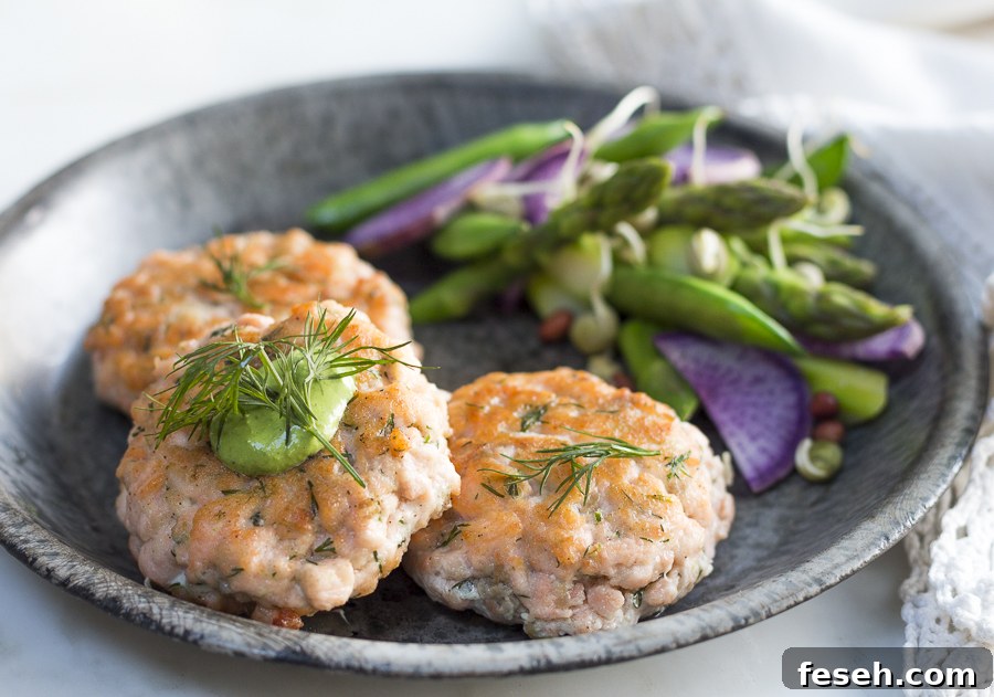 Spring vegetables with salmon cakes