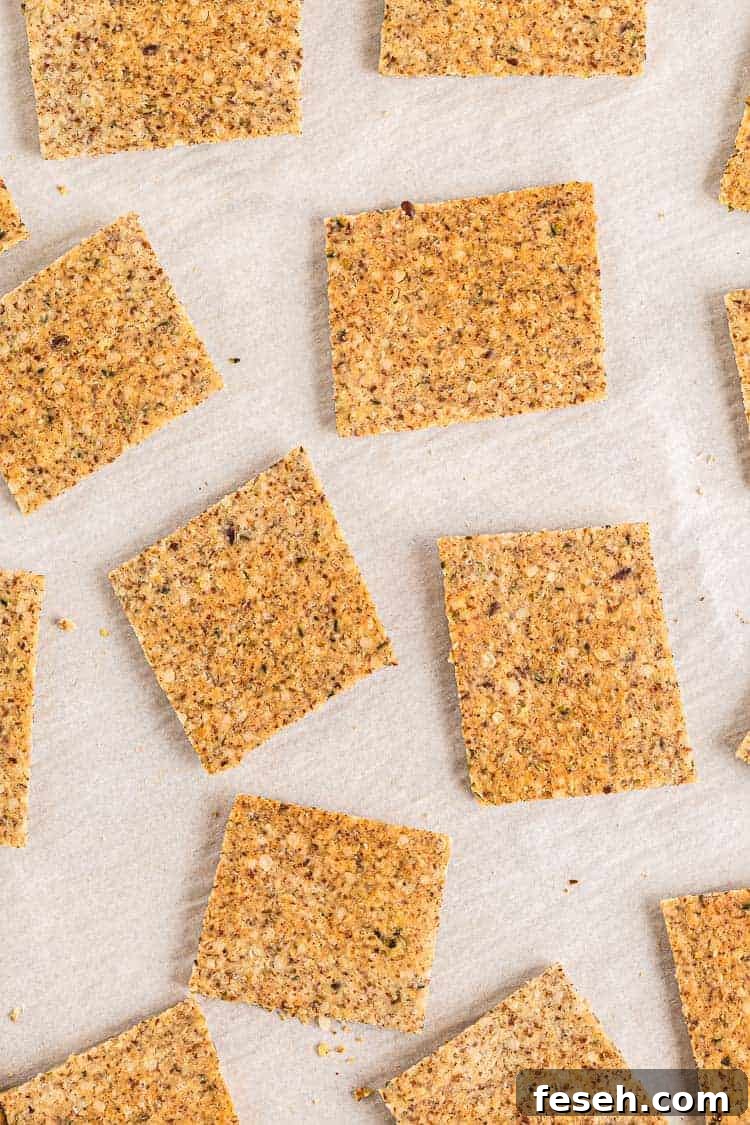 overhead view of keto crackers on wax paper