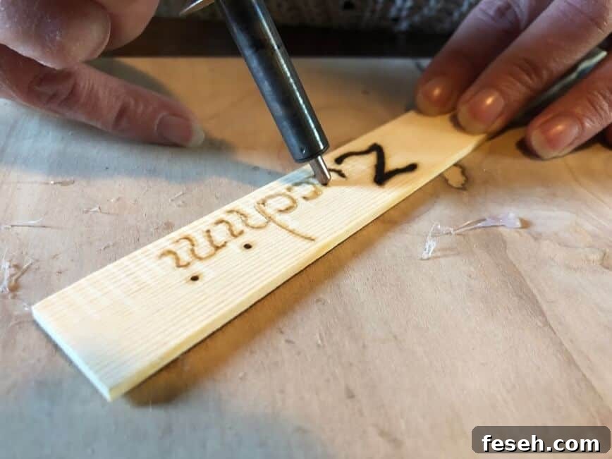 Wood burning garden markers.
