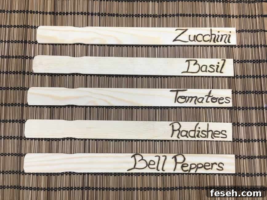 Names wood burned onto sticks.