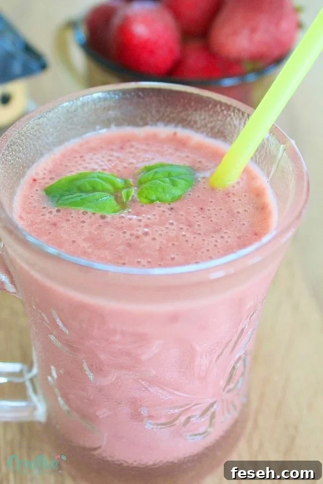 Strawberry pepper smoothie is packed with healthy nutrients and a great source of protein, making it perfect for breakfast or as a delightful snack, providing a burst of vitamins and probiotics.