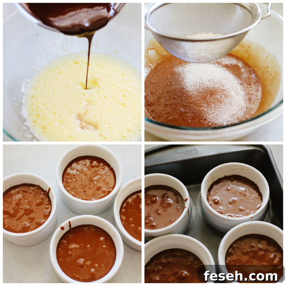 4 pictures showing how to make cake batter.