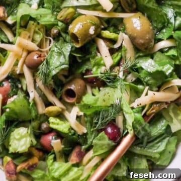 romaine hearts salad with pistachios and mixed olives