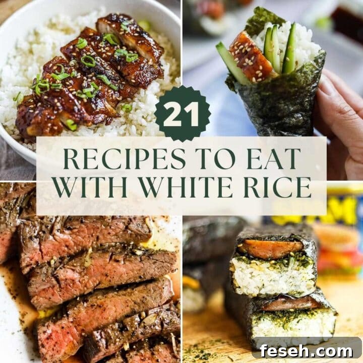 21 recipes to eat with white rice, including sushi, steak, spam, chicken teriyaki, and more.