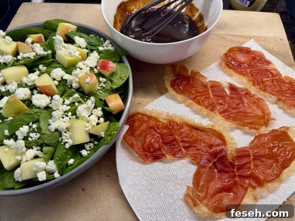 assembling the Apple Prosciutto Spinach Salads