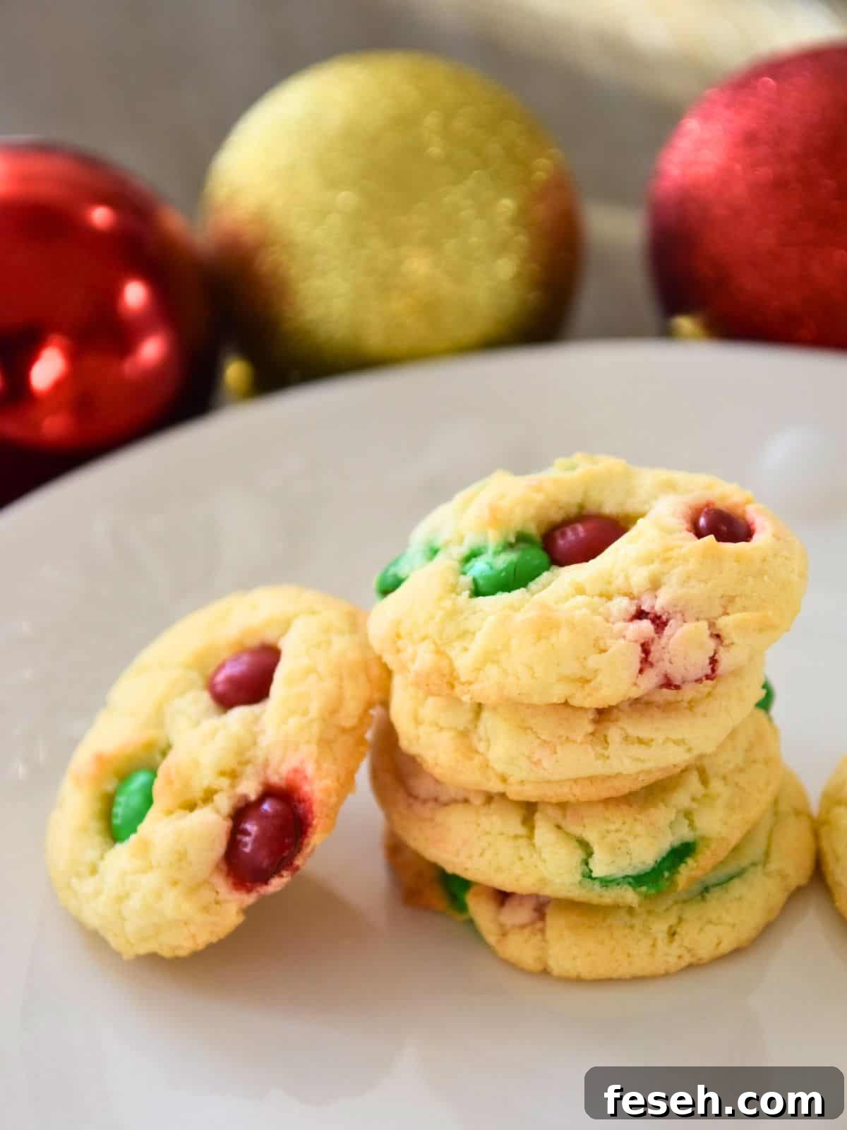 Cake Mix Christmas Cookies with M&Ms.