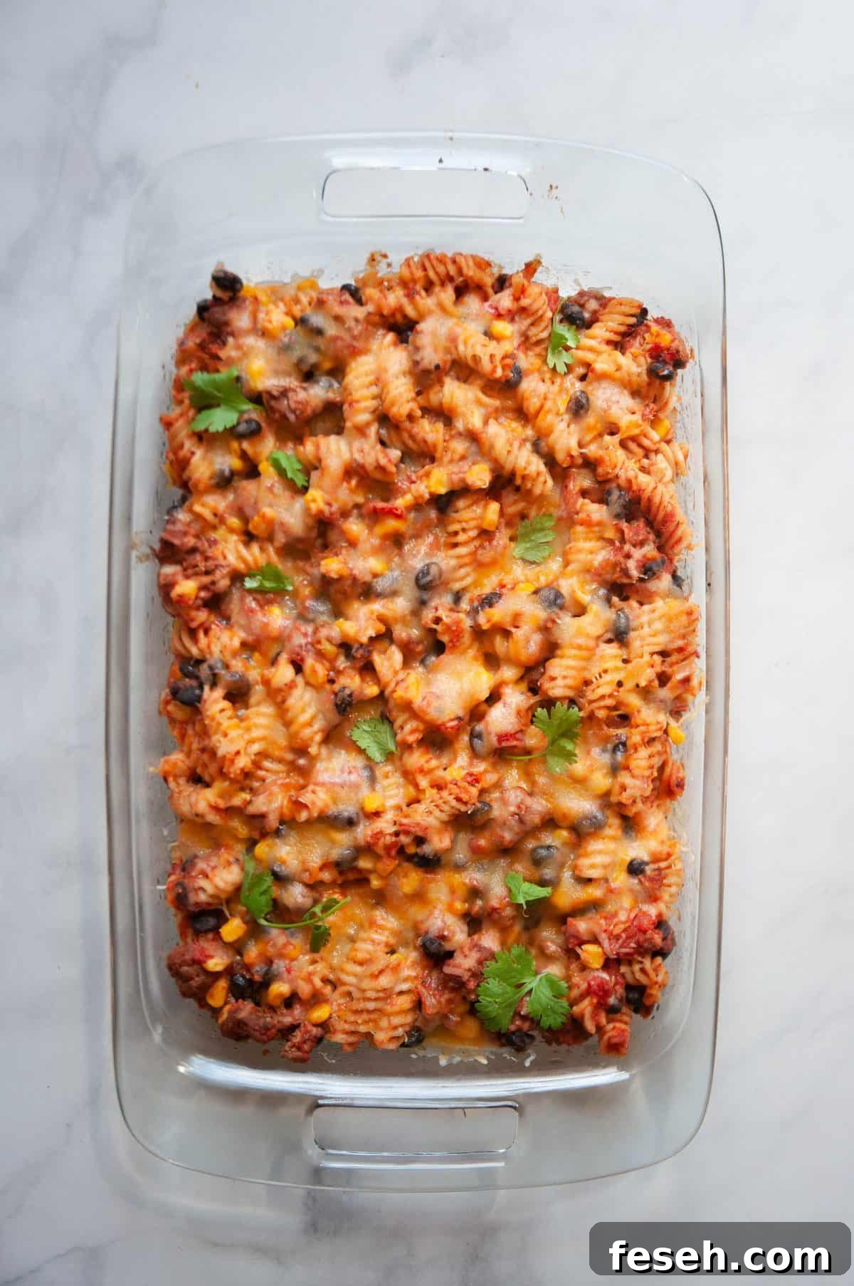 healthy taco pasta in dish
