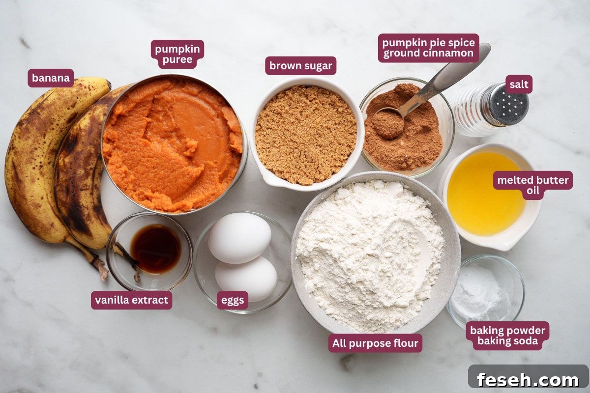ingredients for pumpkin banana muffins.