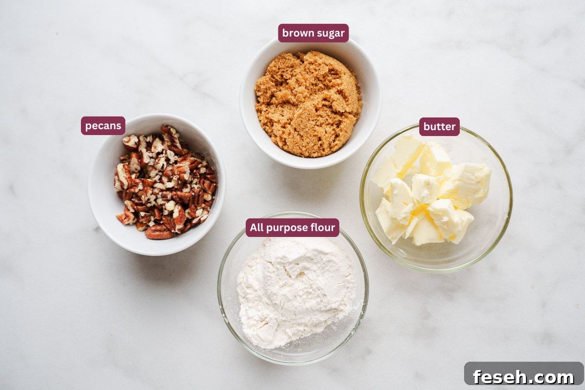 ingredients for streusel topping on a white background.