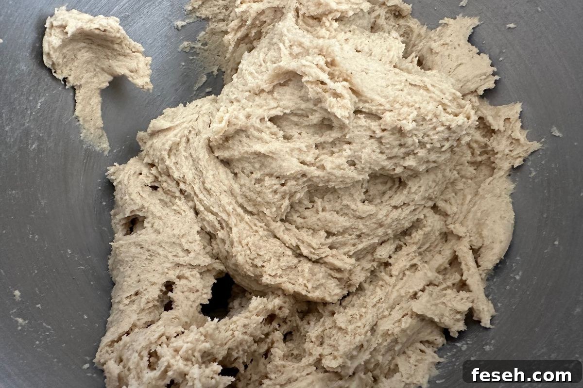 A photo of the whole grain bread dough in the bowl.