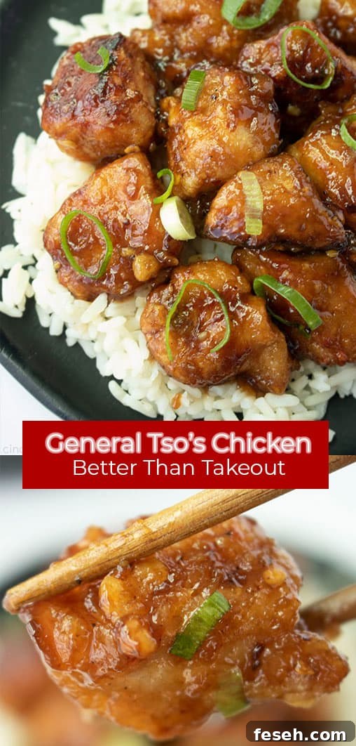 Long Pin General Tso's Chicken text Better than takeout. 