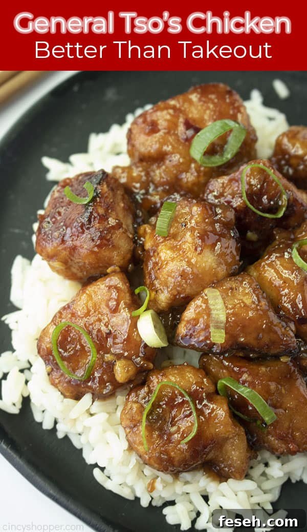 General Tso's Chicken long pin with text Better than takeout.