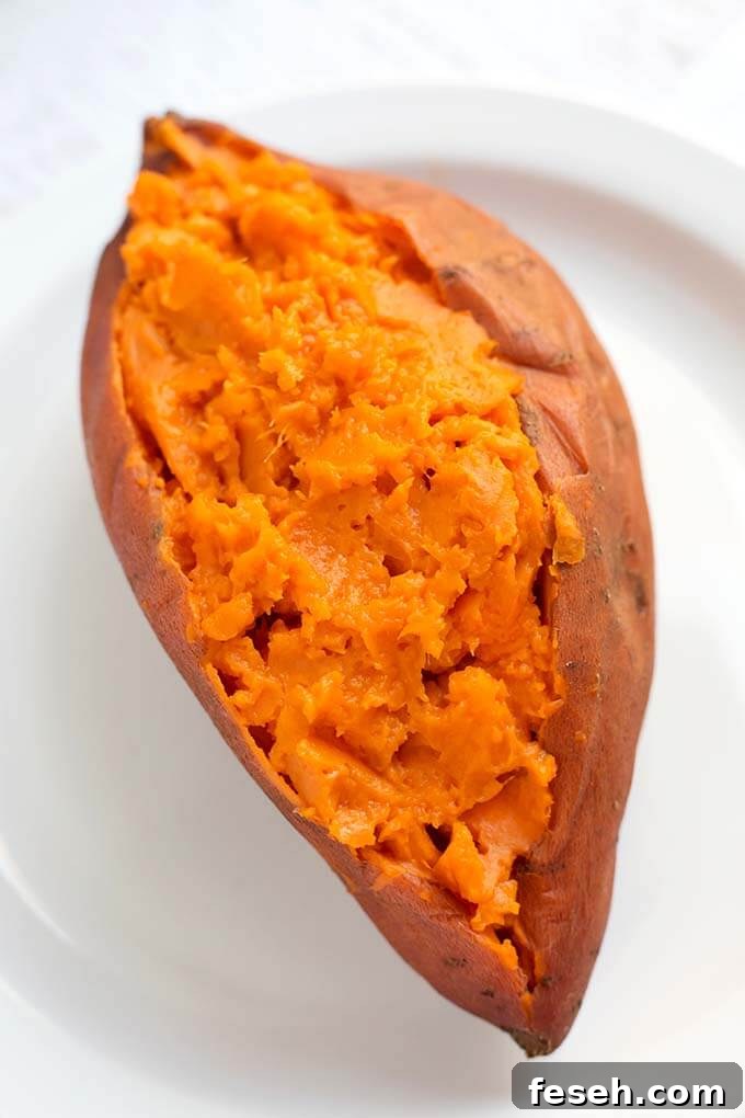 Cooked Sweet Potato on a white plate