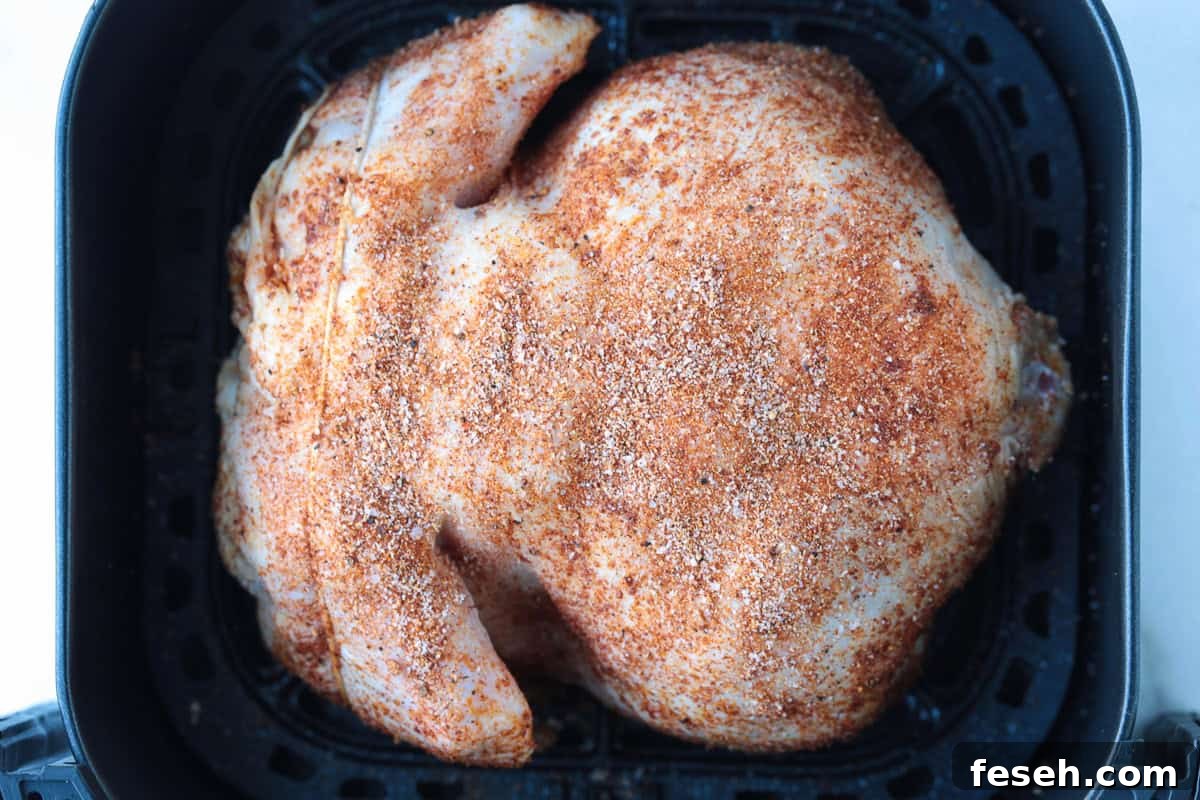 chicken rubbed with spices in air fryer