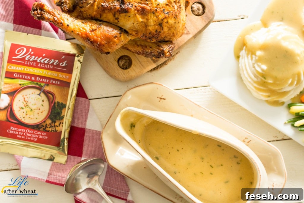 Easy, 3 ingredient gluten free gravy recipe that's also dairy free and tastes AMAZING! ThereIsLifeAfterWheat.com #GlutenFree #GlutenFreeGravy
