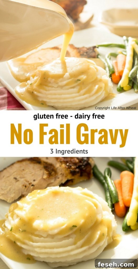 An easy, no fail gluten free gravy mix that's also dairy free! So creamy and flavorful that no one will ever guess it's gluten free. ThereIsLifeAfterWheat.com #GlutenFree #GlutenFreeGravy #GlutenFreeRecipes