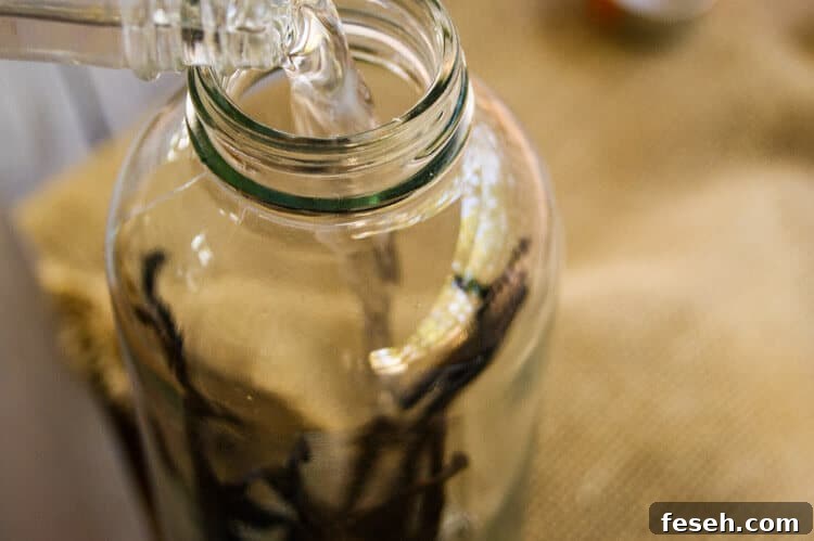 Gluten free vodka poured over vanilla beans.