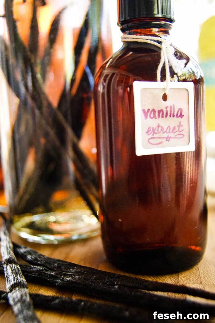 Vanilla bean extract in a pretty bottle as gift with label