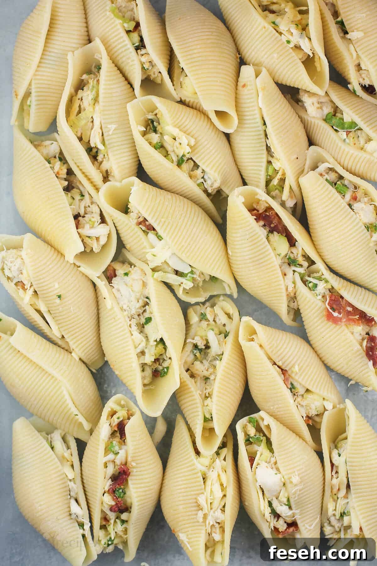 stuffed pasta shells in glass bake dish