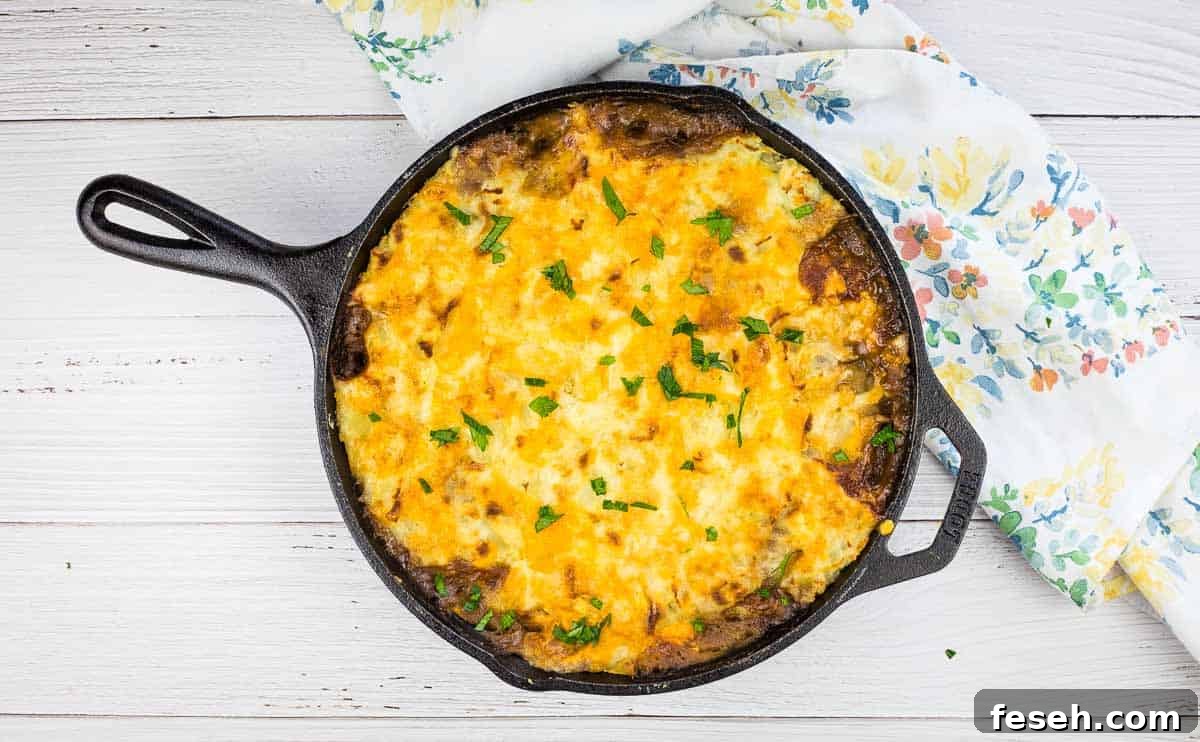 17 Pantry-Friendly Nanna Casseroles That Taste Homemade and Luxurious 13 Leftover Roast Beef Shepherd's Pie in a cast iron dish.
