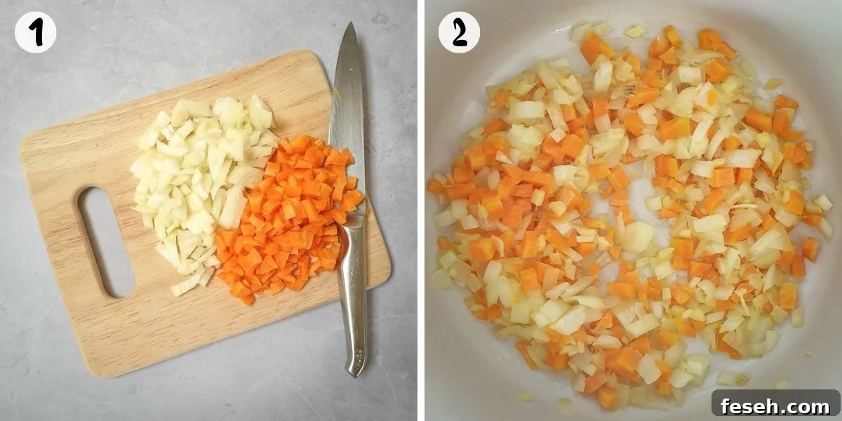 chop onion and carrot