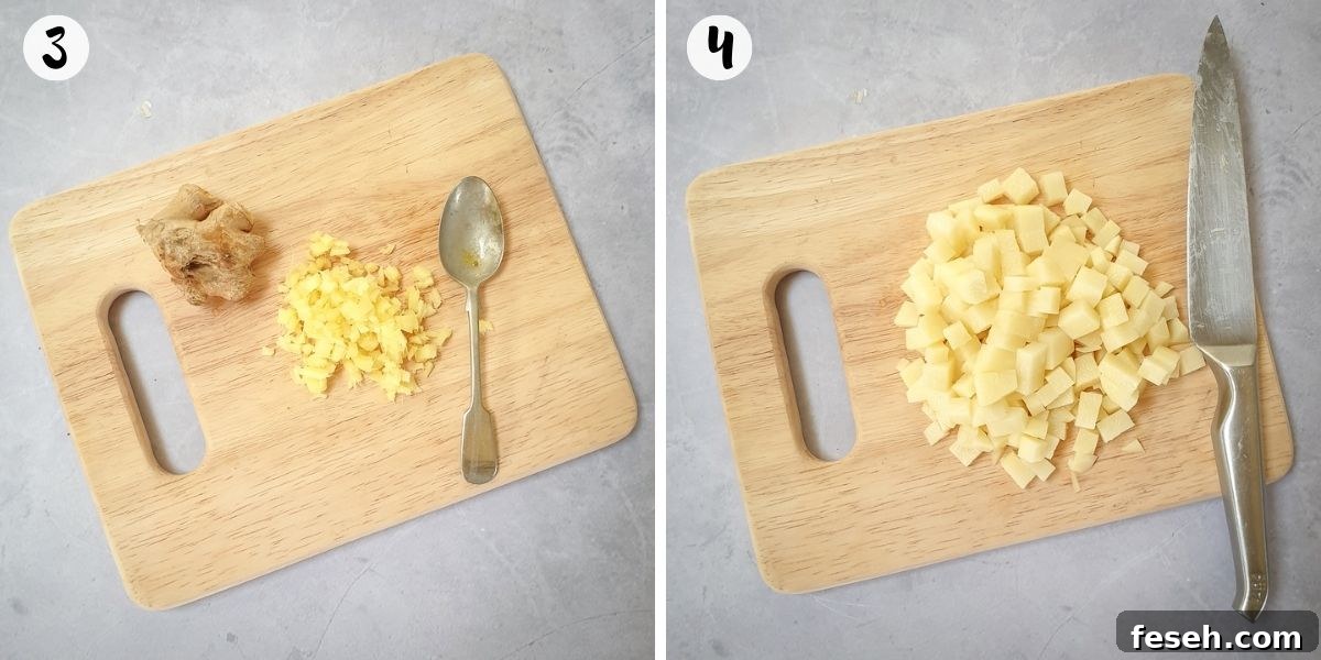 chop ginger and potato