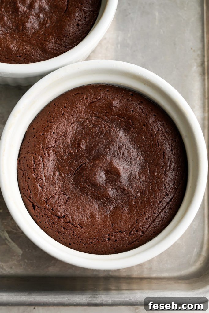 baked chocolate lava cake in a ramekin