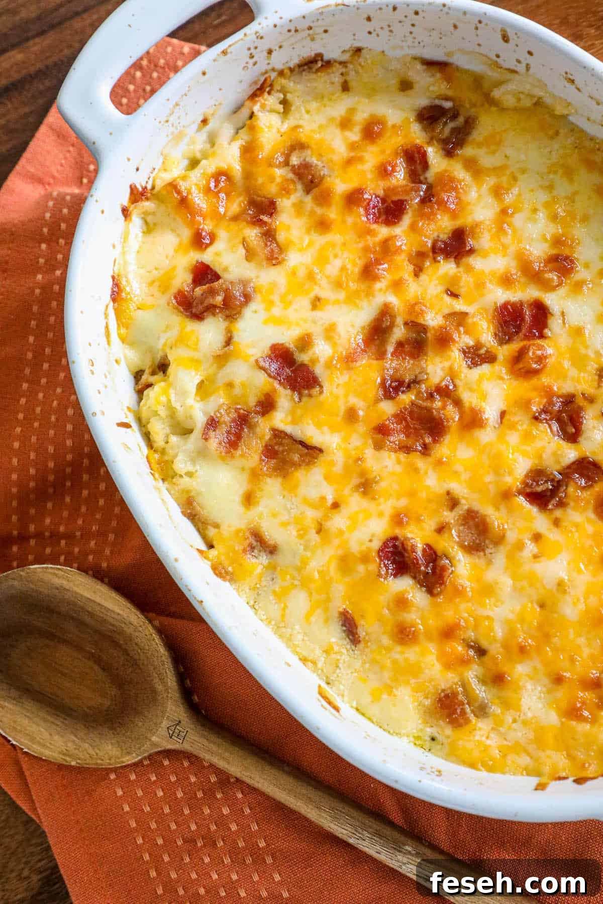 A broccoli and cauliflower casserole with bacon.