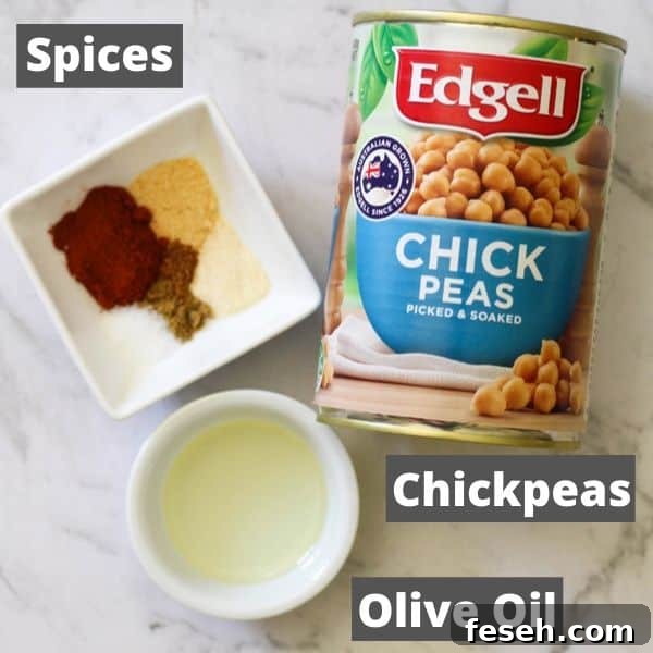 ingredients for crispy air fryer chickpeas.