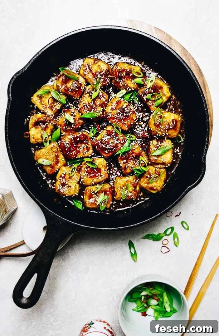 Paleo Crispy Sesame Tofu recipe with oven baked soy free egg custard tofu in Whole30 Sesame Sauce.