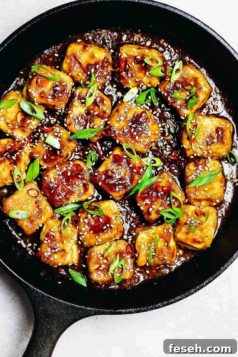 Paleo Crispy Sesame Tofu recipe with oven baked soy free egg custard tofu in Whole30 Sesame Sauce.