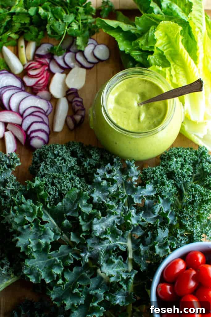 Creamy Avocado Dressing Recipe for Salads and Bowls 3 Dressing drizzled on salad