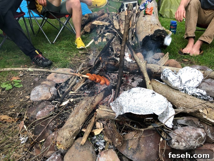 sausages over fire